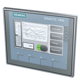 Siemens SIMATIC HMI KTP400 Basic panel with 4" TFT display, key/touch operation, showing a production dashboard with visual data charts